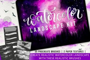 Watercolor Landscape Kit For Procreate