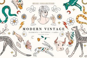 Modern Vintage Vector Clipart Pattern Collection