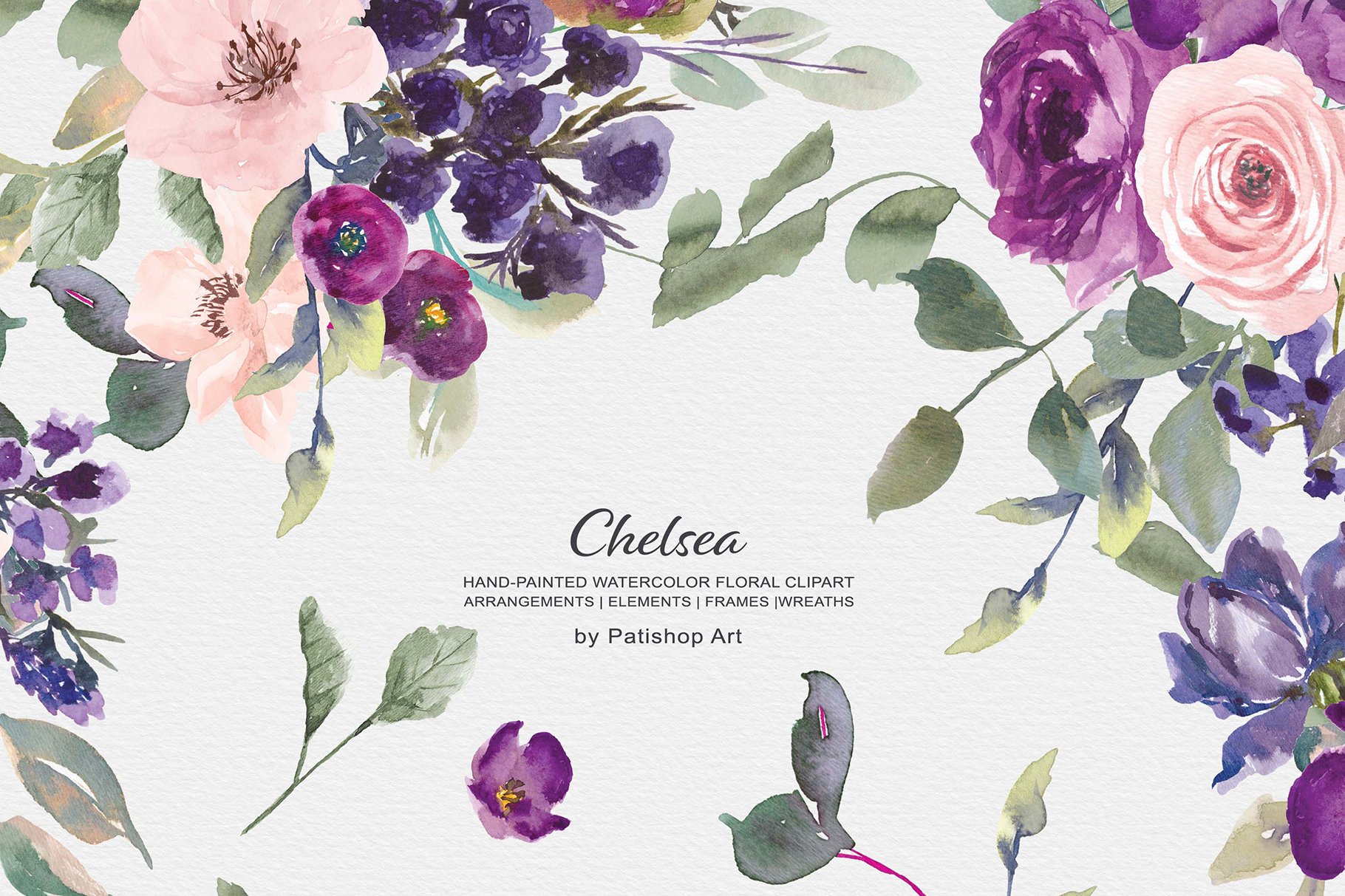 Watercolor Purple Blush Floral Set - Design Cuts