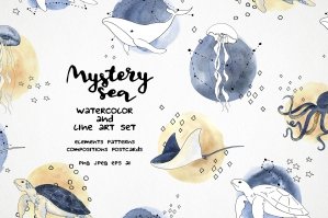 Mystery Creatures Watercolor Clipart | Celestial Sea Clip Art