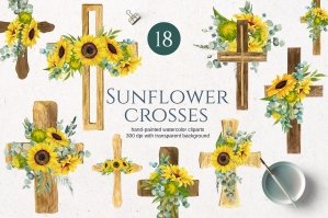 Sunflower Floral Cross Clipart