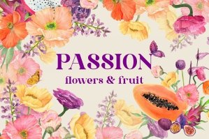 Passion Flowers & Tropic Fruit Watercolor