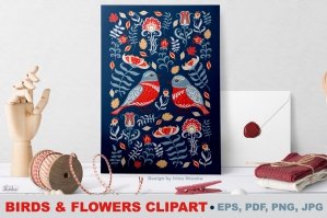 Birds & Flowers Clipart