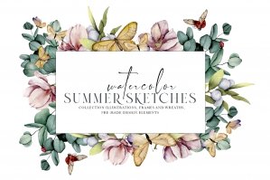 Watercolor Summer Sketches Flowers Clipart