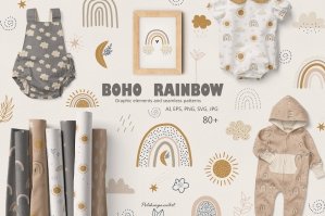 Boho Rainbow Clipart And Patterns