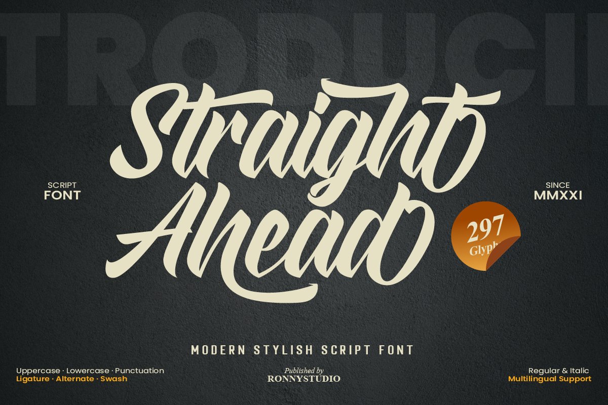 Straight Ahead Modern Script Font Design Cuts