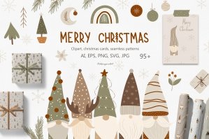 Merry Christmas Nordic Gnome Clipart & Patterns