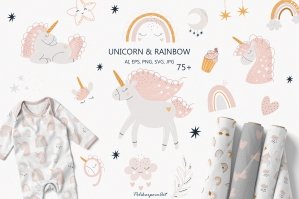 Pink Unicorn And Cute Rainbow For Kids