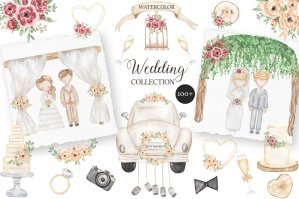 Watercolor Wedding Clipart Collection