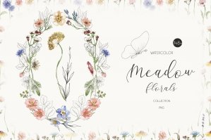 Watercolor Meadow Florals Clipart Collection
