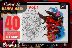 40 Hanya Mask Procreate Brush Stamp Vol1