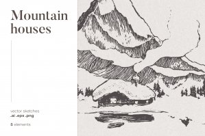 Sketches Of Snowy Mountain Houses