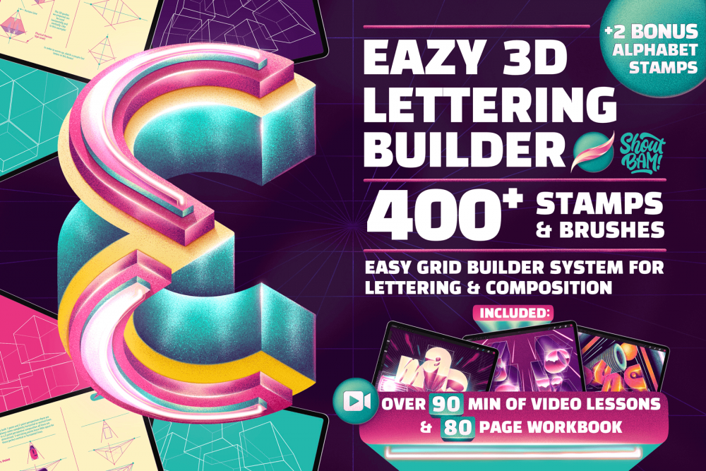 Eazy 3D Lettering Builder – Brushes & Stamps Toolbox For Procreate