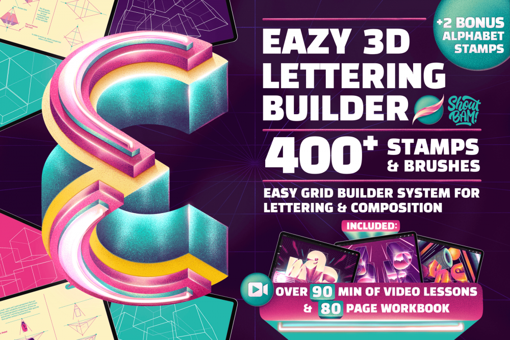 Eazy 3D Lettering Builder - Procreate Brushes & Stamps - Design Cuts