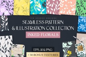 Seamless Patterns & Illustrations - Inked Florals