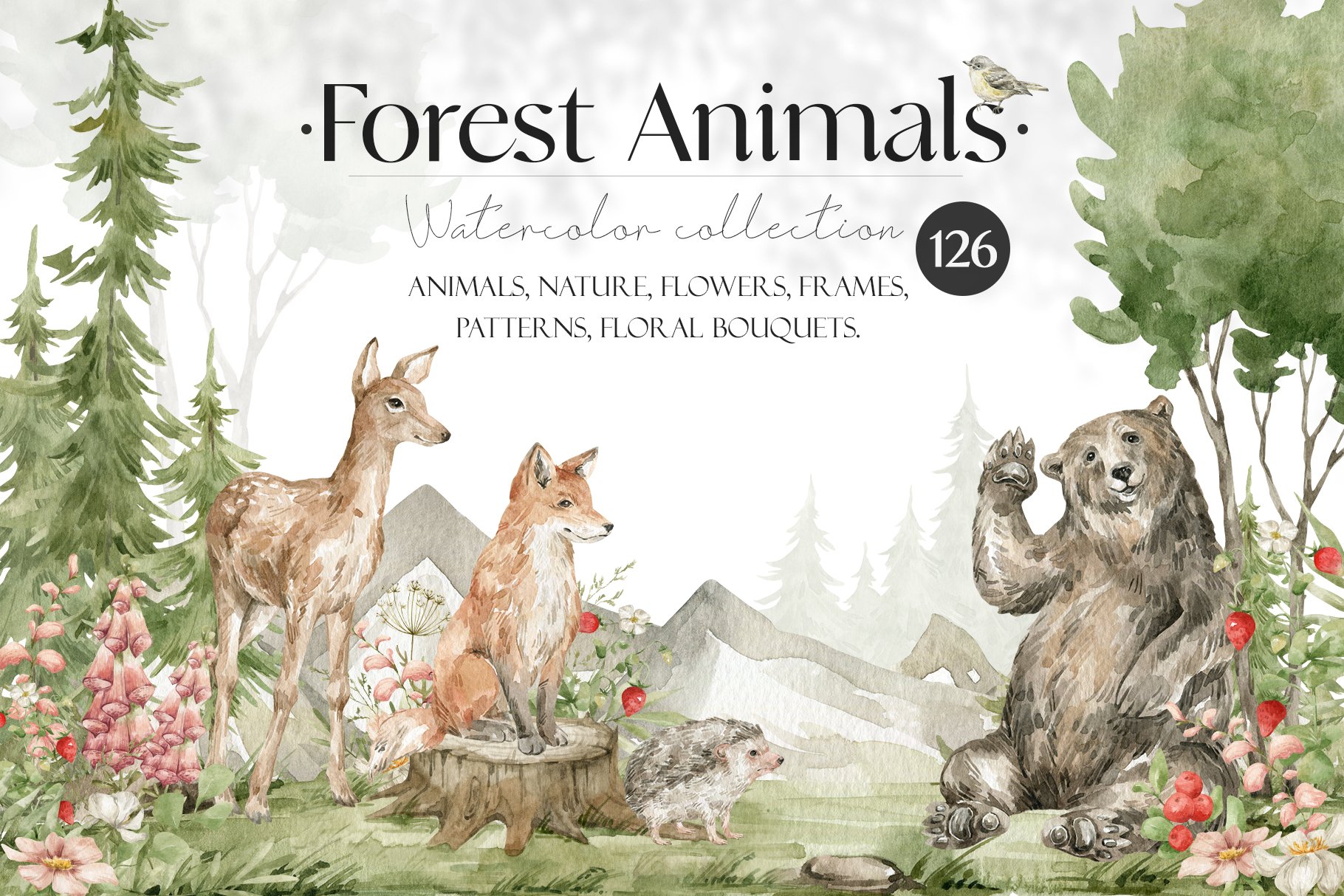 Forest Animals Watercolor Wildlife - Design Cuts
