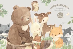 Woodland Babies Watercolor Clipart