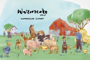 Farm Animal Clipart | Watercolor Kids Clip Art