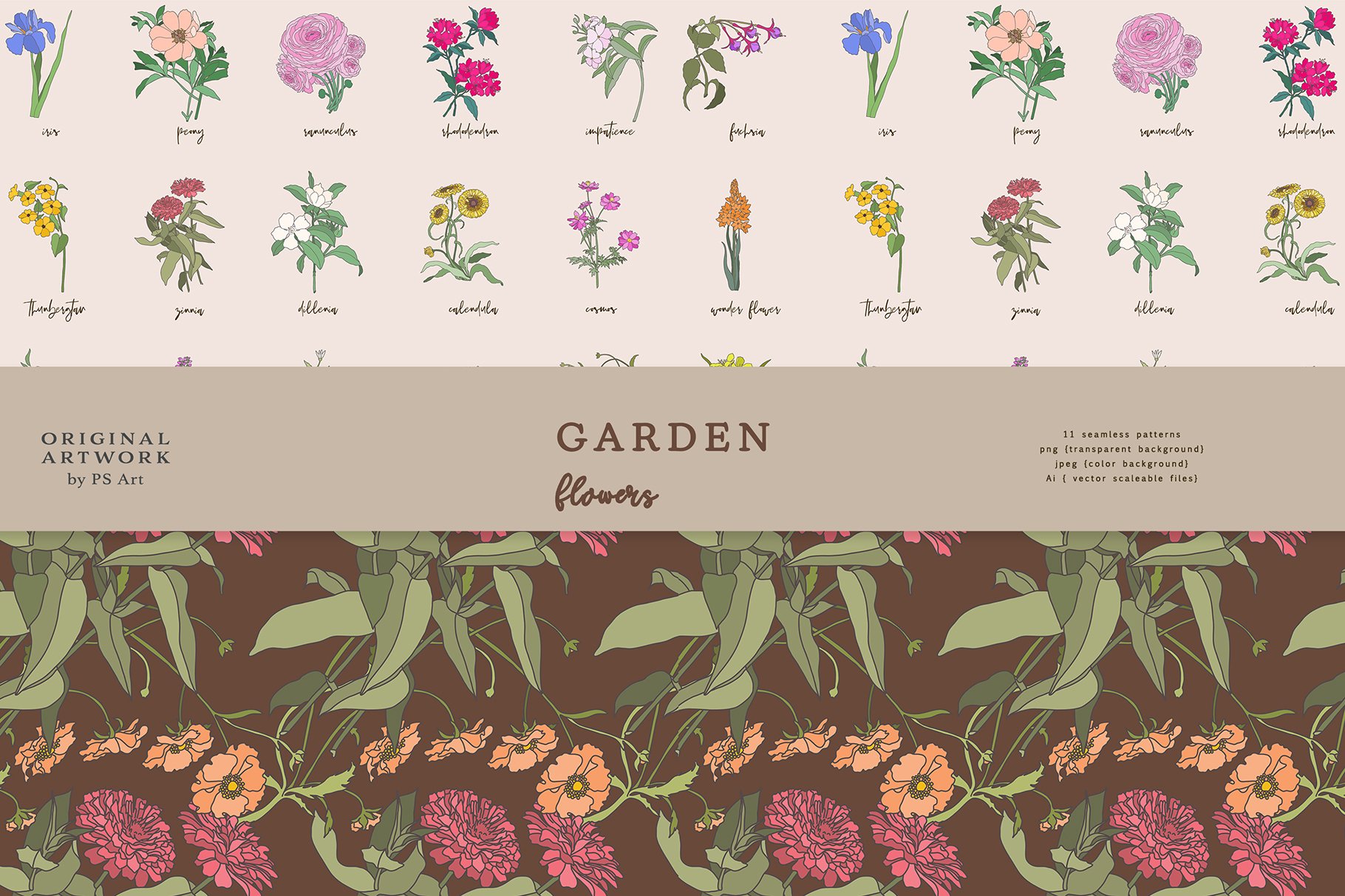 Garden Flower Graphic And Patterns - Design Cuts