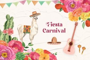 Fiesta Carnival Llama & Floral Cactus
