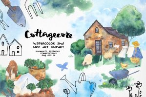 Cottagecore Farm Clipart | Watercolor Country Landscape Scene Creator