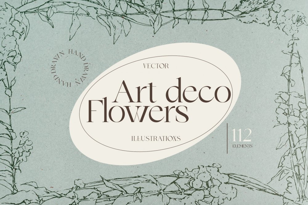One Line Art Deco Flowers Drawings - Design Cuts