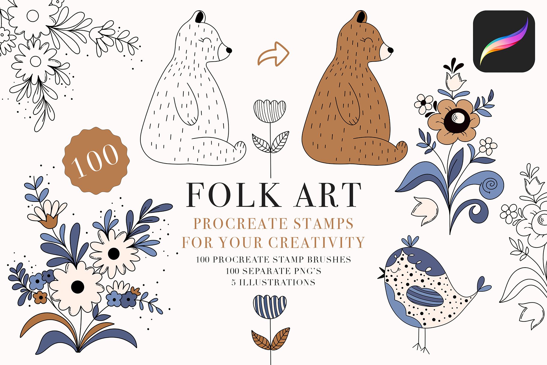 Folk Art Procreate Stamp Brushes - Design Cuts