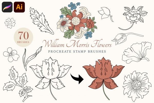 Procreate Flower Brushes  5 Small Flower Stamp Brushes - Design Cuts