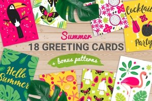 Summer Greeting Cards & Seamless Patterns