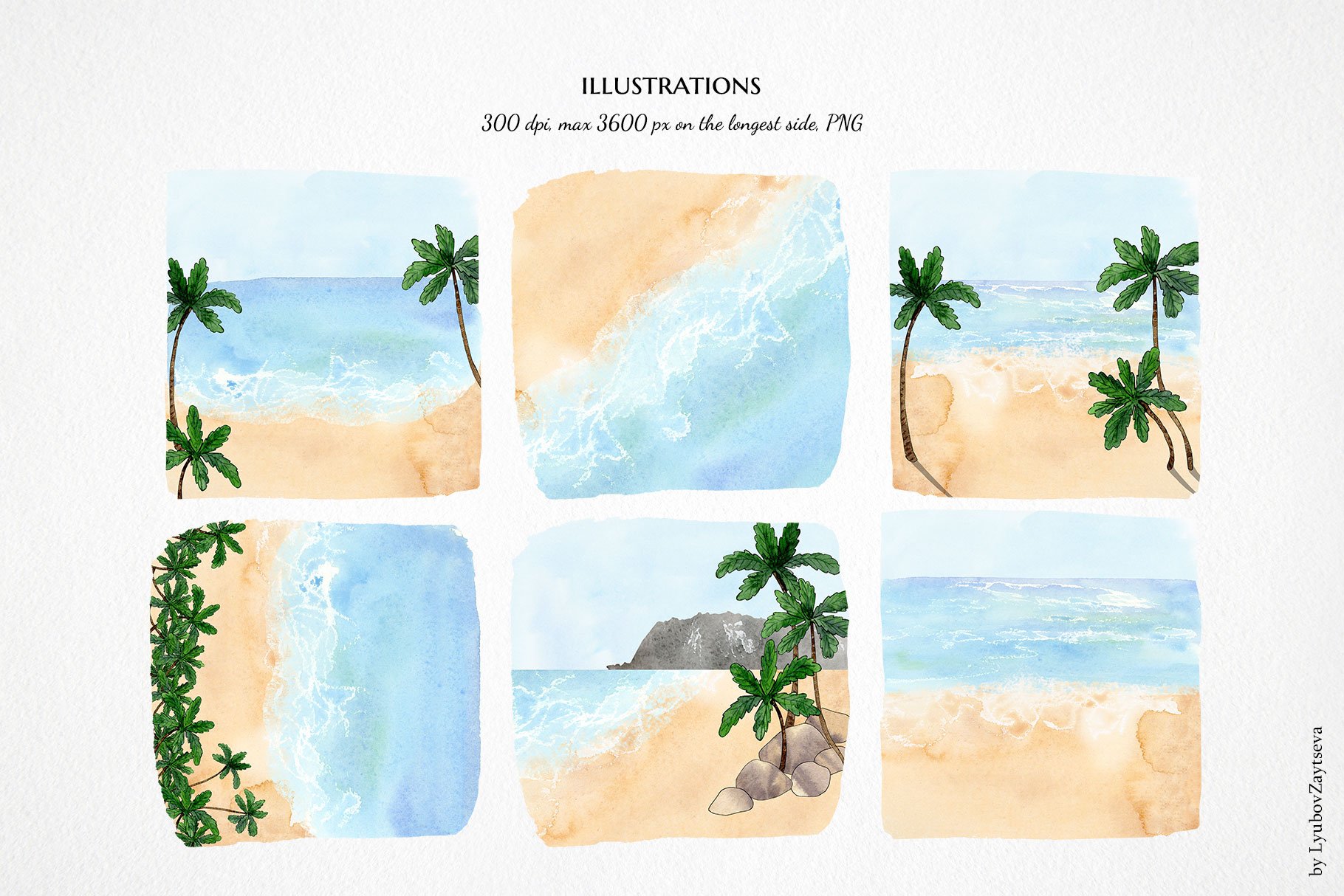 Summer Beach Watercolor Clipart | Coastal Landscape Background Clipart ...
