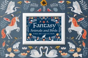Fantasy Animals And Birds Folk Art Collection