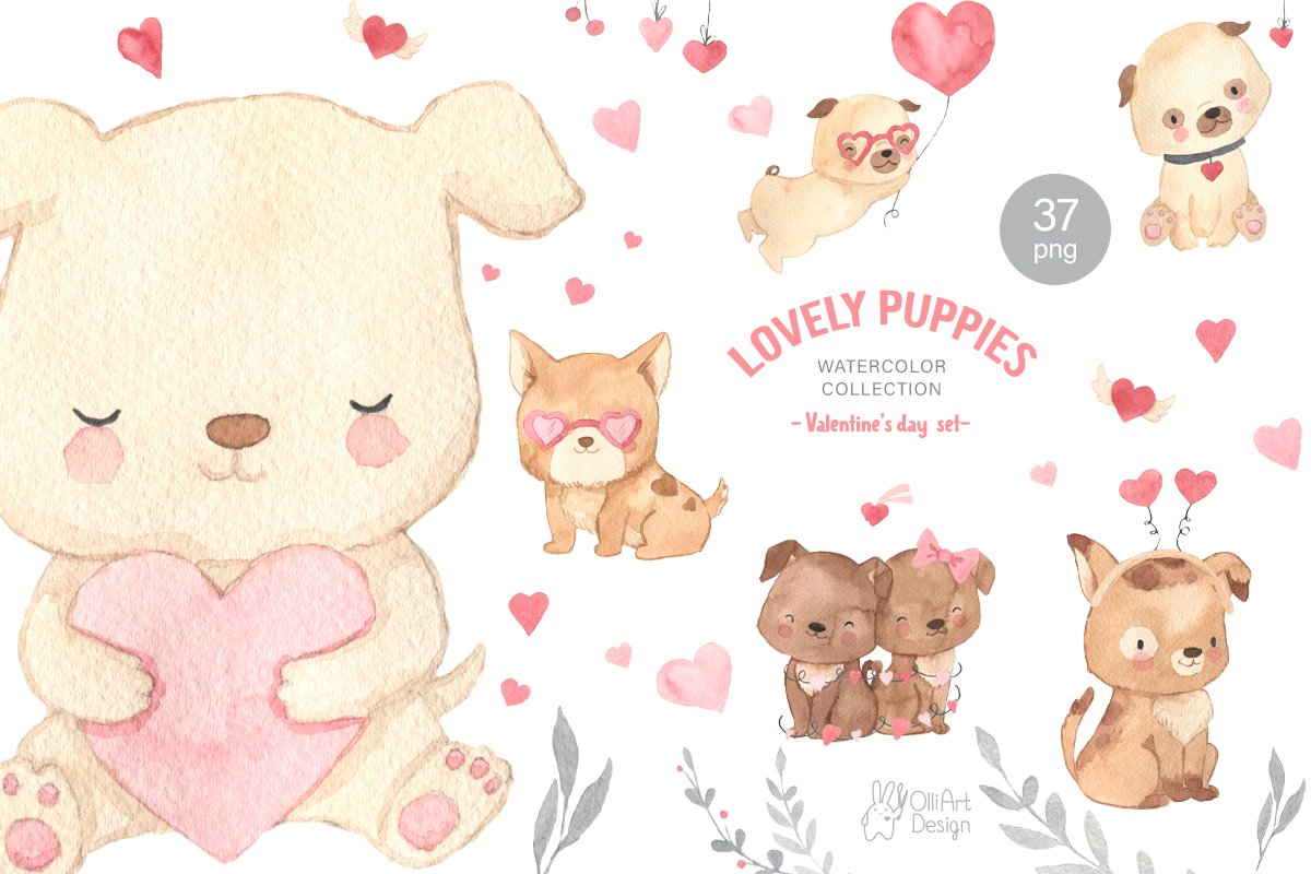 Dog Clipart Valentine's Day Set - Design Cuts