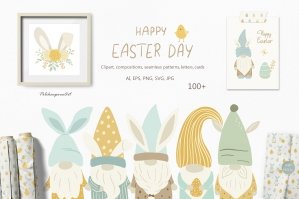 Easter Gnomes Children Clipart & Seamless Patterns