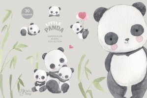 Panda Clipart Watercolor Baby Animal