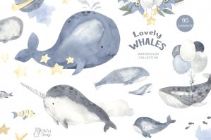 Whales Watercolor Collection