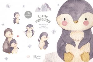 Penguins Clipart Watercolor