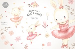 Bunny Ballerina Clipart Watercolor