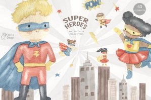 Superheroes Clipart Watercolor