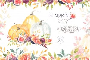 Watercolor Pumpkin Autumn Clipart