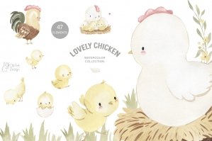 Lovely Chicken Watercolor Clipart