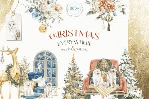 Christmas Everywhere Watercolor Clipart Collection