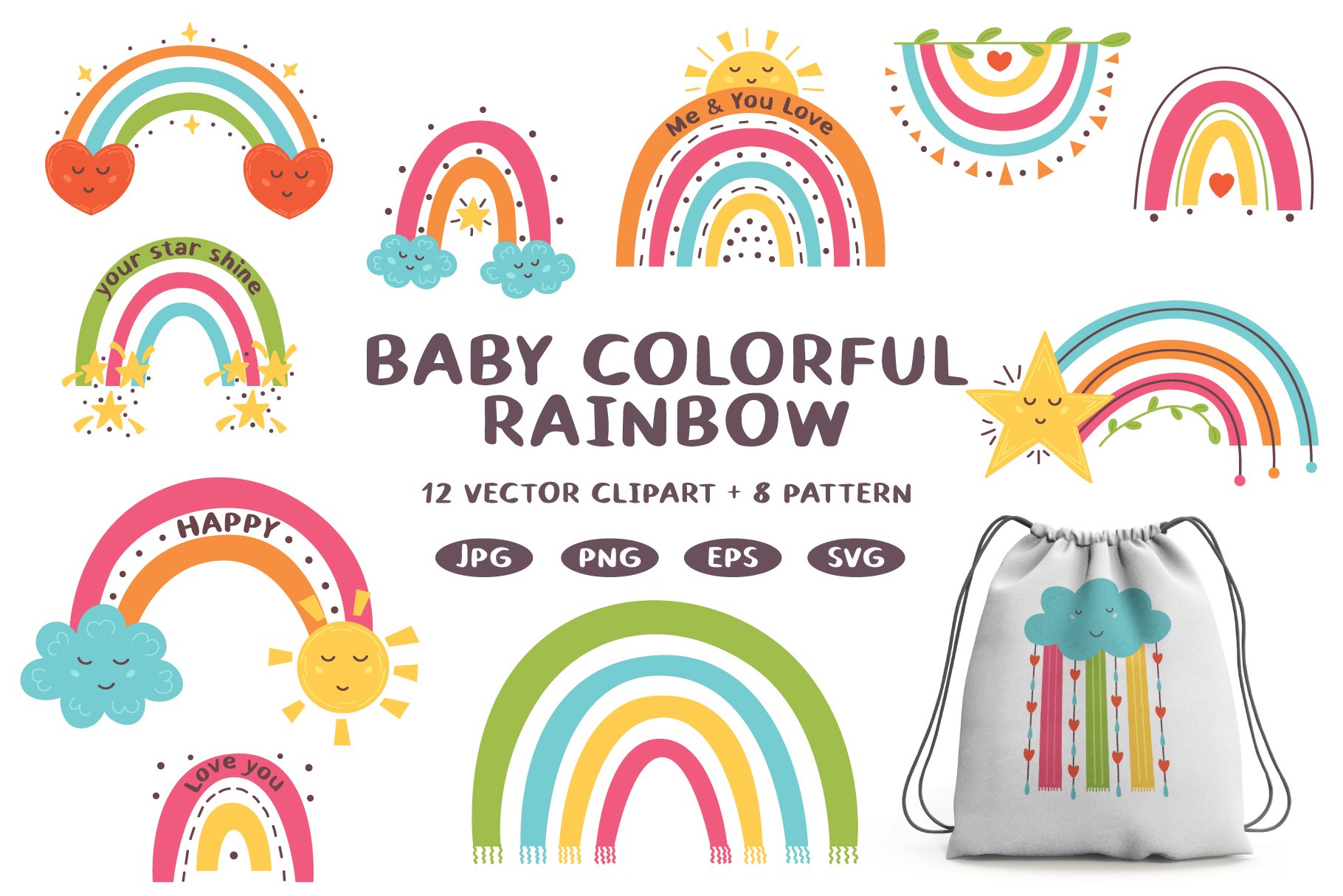 Rainbow Stickers Bundle Graphic by sportspsd99 · Creative Fabrica