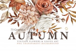 Vintage Autumn Flower And Leaves PNG Clipart