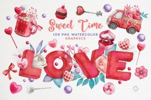 Valentine Sweet Love Watercolor Clipart Collection