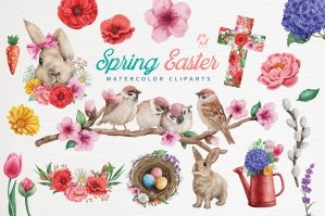 Spring Easter Watercolor Art Collection
