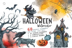 Happy Halloween Watercolor Cliparts