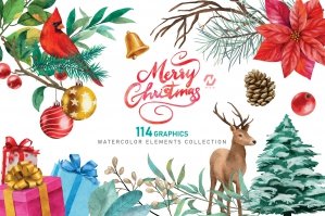 Christmas Watercolor Elements Cliparts
