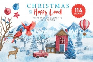 Christmas Happy Land Cliparts Elements