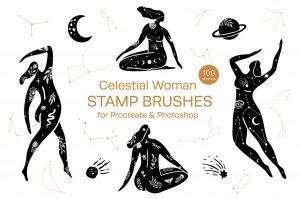 Celestial Woman Stamp Brushes For Procreate And Photoshop