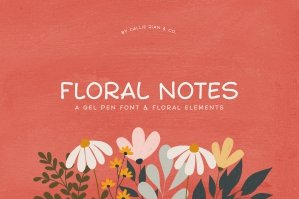 Floral Notes Gel Pen Font & Elements
